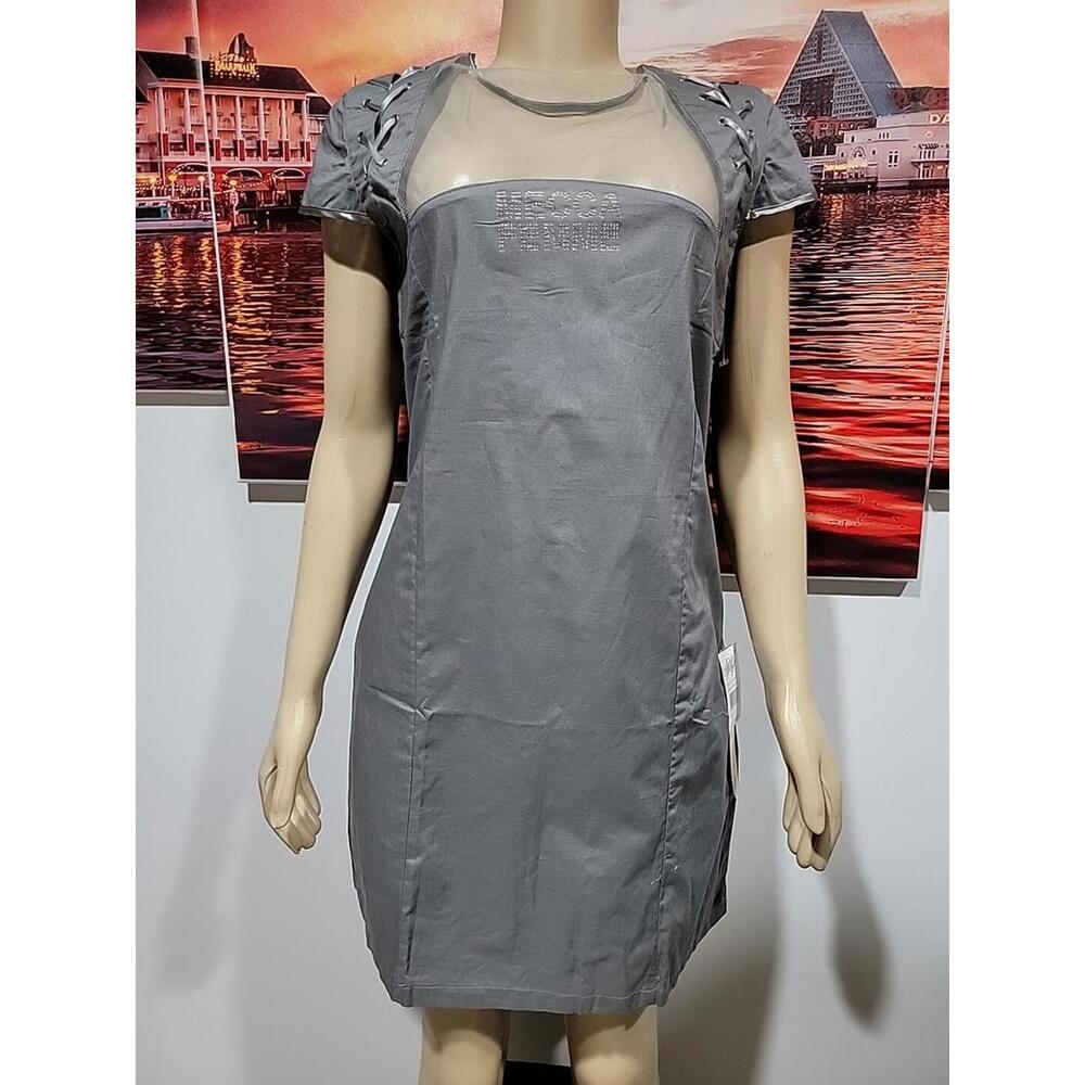 Mecca Femme Charcoal XL Rhinestones & Laces Up Women's Dress NWT #C